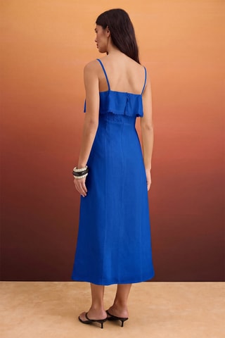 Vestido midi em linho - Azul