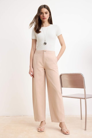 Calças de ganga baggy cintura subida - Rosa
