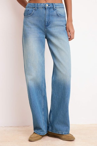 Calças de ganga wide legs cintura subida - Azul
