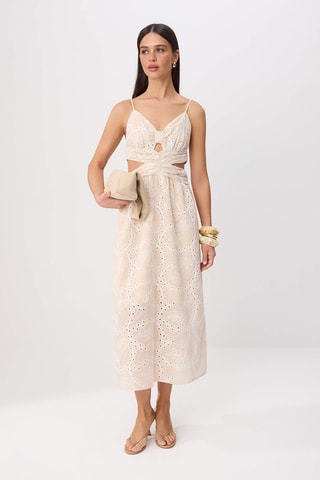 Robe patineuse en broderie anglaise - Beige