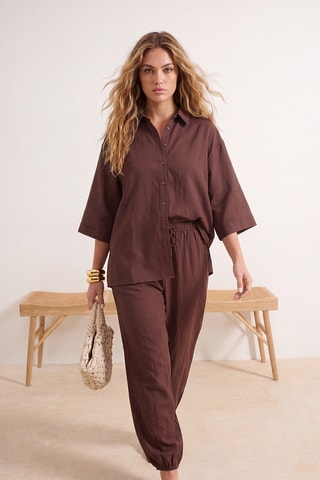 Camisa oversize de praia - Castanho