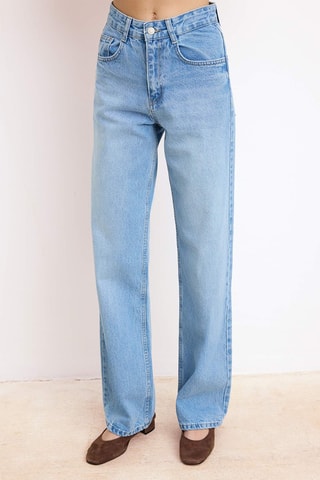Calças de ganga wide legs cintura subida - Azul-claro