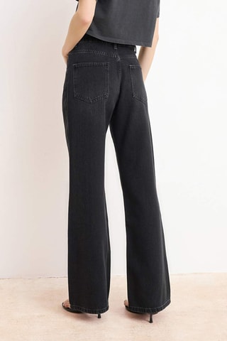 Calças de ganga wide legs cintura subida - Preto