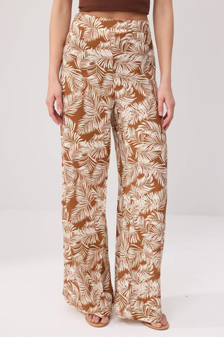 Calças wide legs - Castanho e multicor