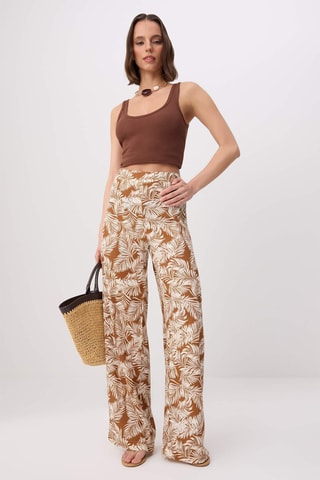 Calças wide legs - Castanho e multicor