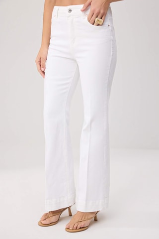 Calças de ganga wide legs cintura subida - Branco