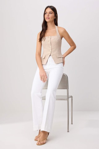 Calças de ganga wide legs cintura subida - Branco
