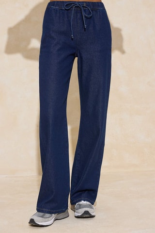 Calças de ganga wide legs cintura subida - Azul-escuro