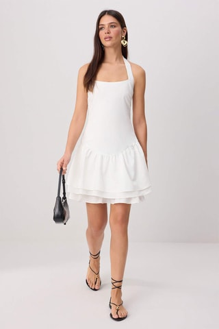 Vestido com folhos - Cru