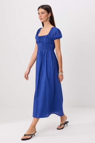Vestido patinadora em bordado inglês - Azul-escuro