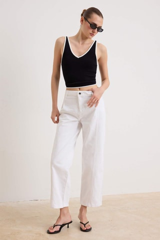Calças de ganga baggy cintura subida - Branco