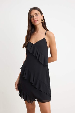 Vestido com folhos - Preto