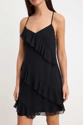 Vestido com folhos - Preto