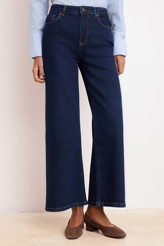Calças de ganga wide legs cintura subida - Azul-escuro