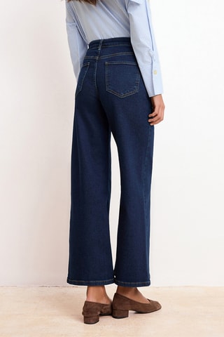 Calças de ganga wide legs cintura subida - Azul-escuro