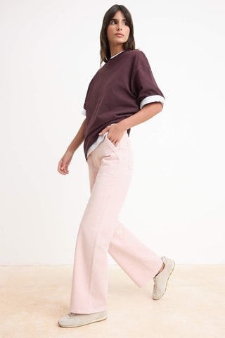 Calças de ganga wide legs cintura subida - Rosa