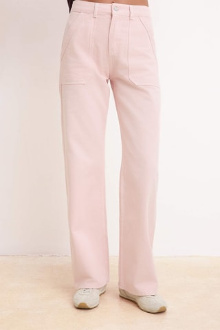 Calças de ganga wide legs cintura subida - Rosa