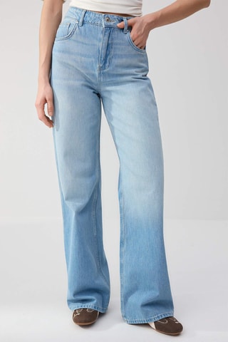 Calças de ganga wide legs cintura subida - Azul