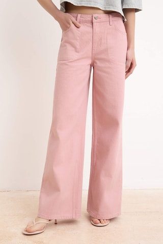 Calças de ganga wide legs cintura subida - Rosa