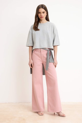 Calças de ganga wide legs cintura subida - Rosa
