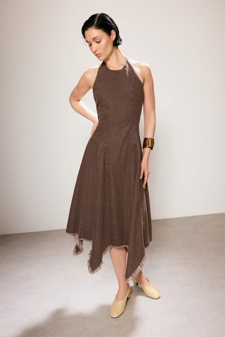 Robe trapèze en jean - Marron