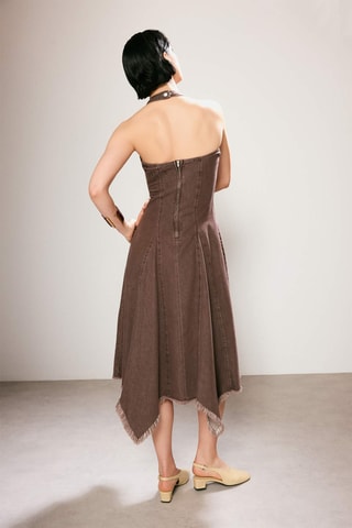 Robe trapèze en jean - Marron