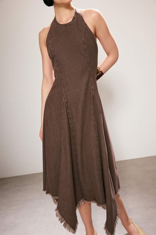 Robe trapèze en jean - Marron