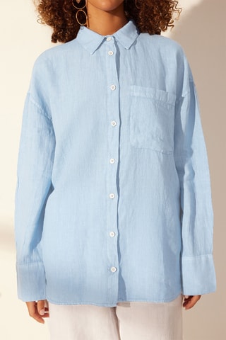 Camisa oversize em linho - Azul