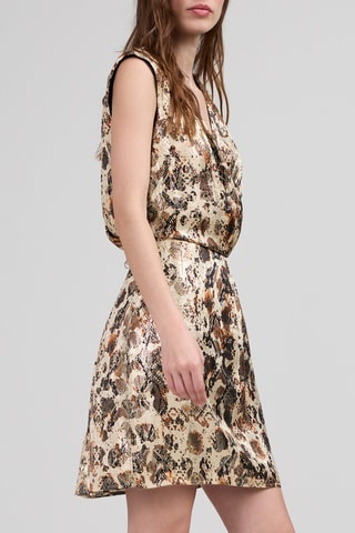 Robe patineuse en soie - Marron, beige et vert