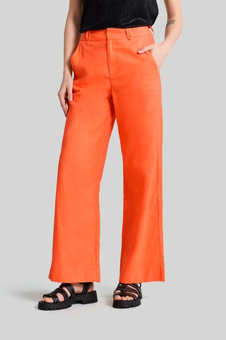 Pantaloni straight a vita alta in lino - Arancione