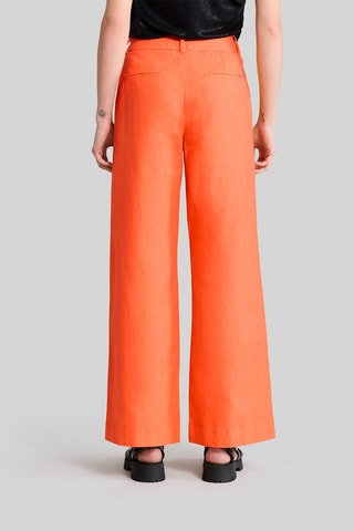 Pantaloni straight a vita alta in lino - Arancione