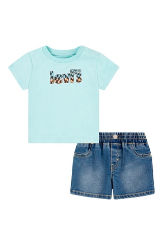 T-shirt en Spijkershort - Zwart, blauw en oranje