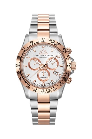 Reloj de cuarzo de acero Grand Mont - Cronógrafo - Plateado y rosa dorado
