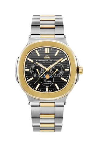 Reloj de cuarzo de acero L’Envie - Contador de fase lunar - Plateado y dorado