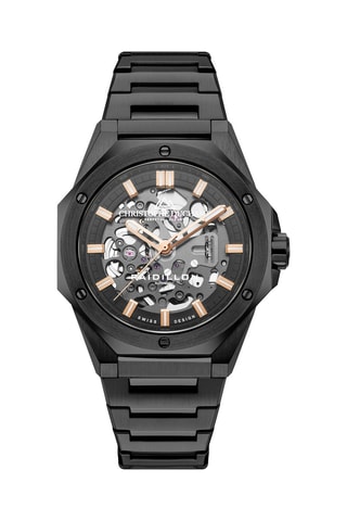 Reloj automático de acero Raidillon Skeleton II - Negro y rosa dorado