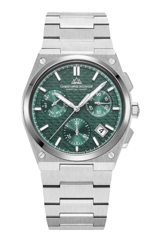 Reloj de cuarzo de acero - Plateado y verde - Cronógrafo