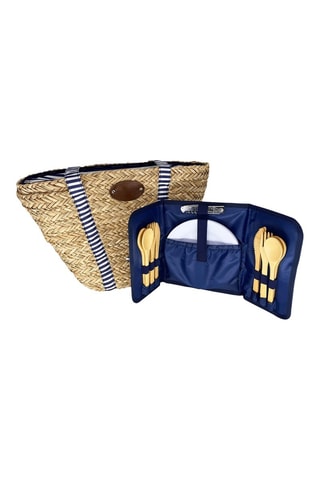 Bolsa de playa con vajilla Riviera Marine - 4 personas - Blanco, beige y azul
