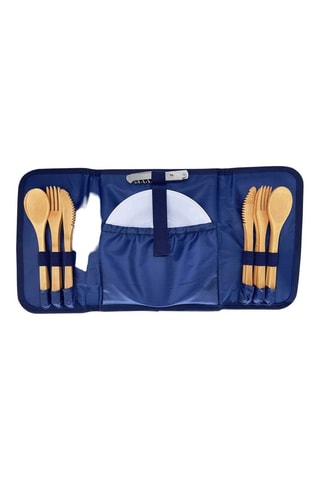 Bolsa de playa con vajilla Riviera Marine - 4 personas - Blanco, beige y azul