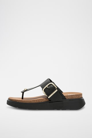 Tongs compensées en cuir Microwobbleboard - Noir
