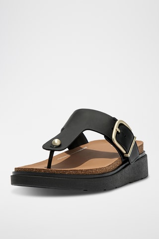 Tongs compensées en cuir Microwobbleboard - Noir