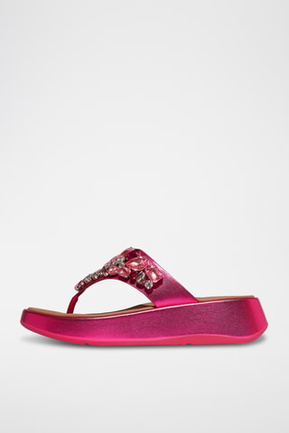 Tongs compensées en cuir Microwobbleboard - Fuchsia
