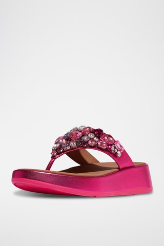 Tongs compensées en cuir Microwobbleboard - Fuchsia