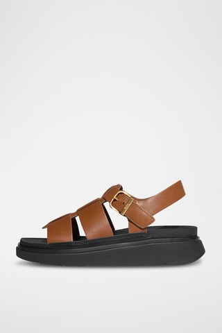 Sandales compensées en cuir Microwobbleboard - Camel