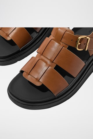 Sandales compensées en cuir Microwobbleboard - Camel