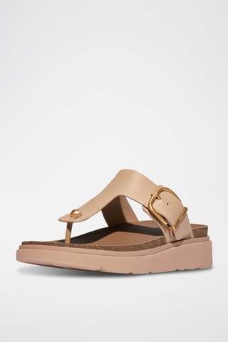 Tongs compensées en cuir Microwobbleboard - Beige