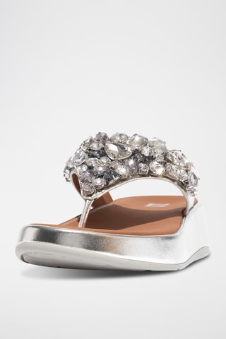 Tongs compensées en cuir Microwobbleboard - Argenté