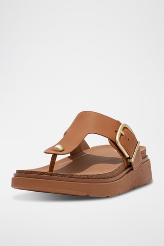Tongs compensées en cuir Microwobbleboard - Marron