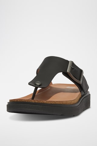 Tongs compensées en cuir Microwobbleboard - Noir