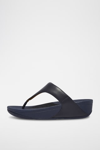 Tongs compensées en cuir Lulu Leather - Bleu marine