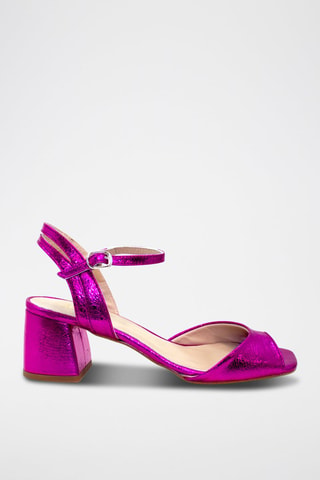 Sandali con tacco in vernice - Fucsia
